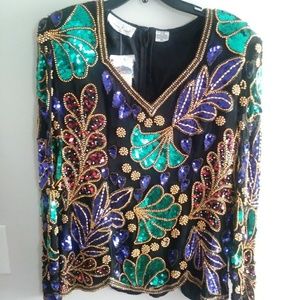 Embellished embroidery silk blouse XL